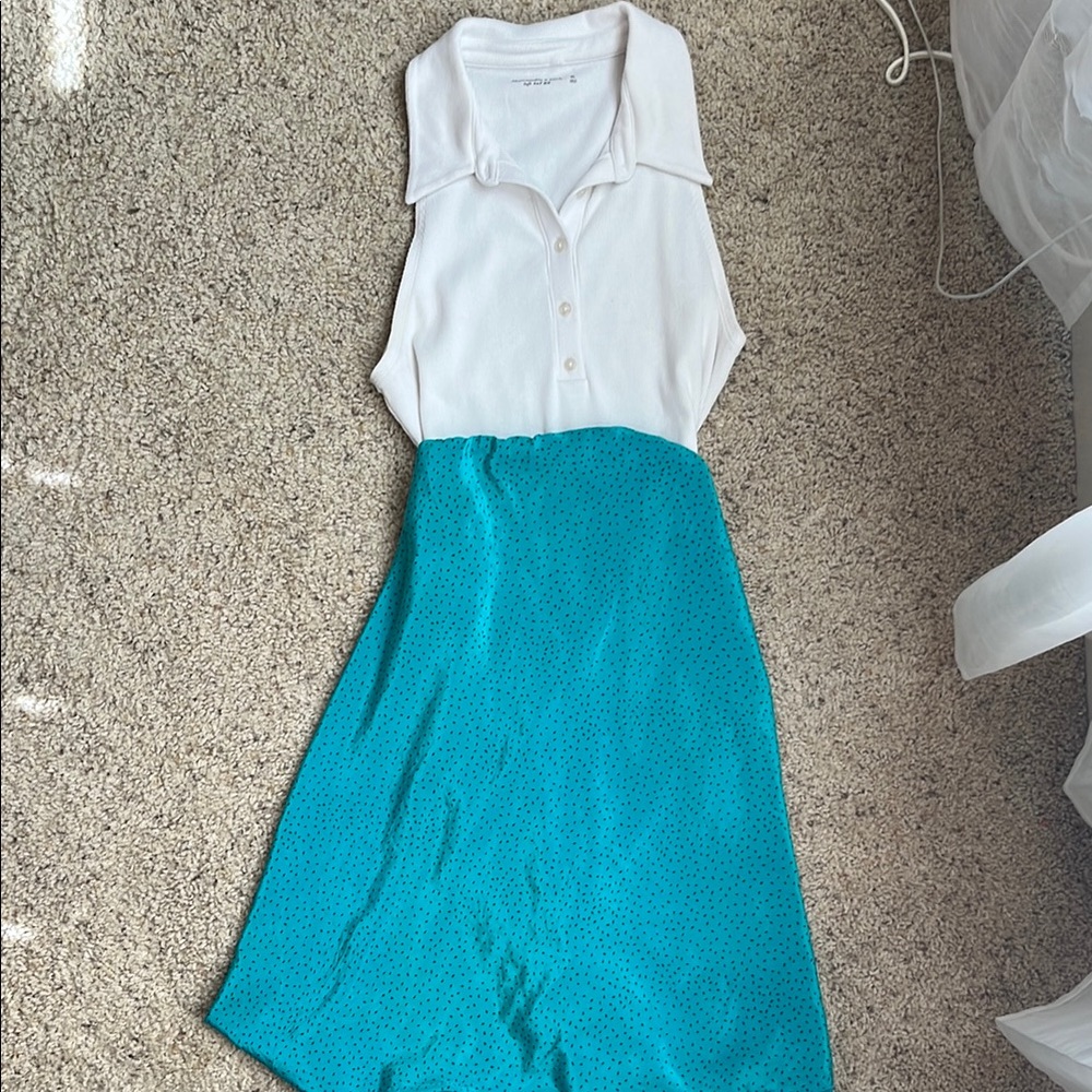 Retro outfit: White Sleeveless Bodysuit and Teal Skirt Set
